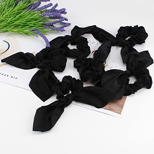 Jaciya Black Hair Ties Silk Bow Scrunchies for Hair Bunny Ears and Tail Scrunchies Hair Accessories for Women