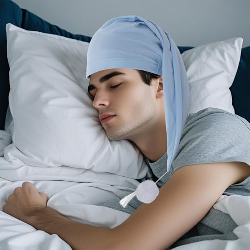 2pcs Men's Night Sleeping Cap Adjustable Pajama Cap with Pom Ball and Tassel Women Daily Use