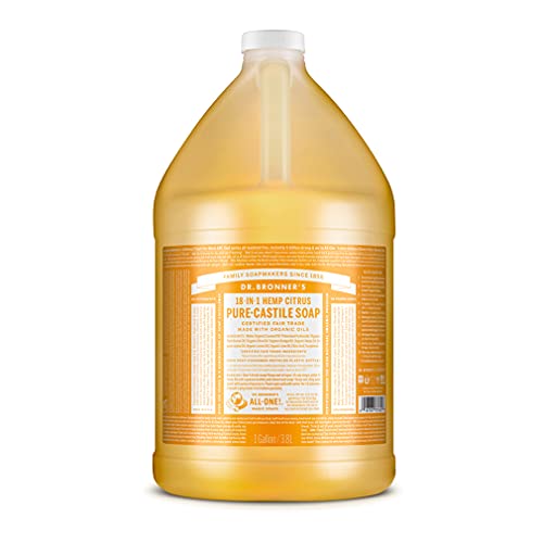 Dr. Bronner's - Pure-Castile Liquid Soap (Citrus, 1 Gallon) - Made with Organic Oils, 18-in-1 Uses: Face, Body, Hair, Laundry, Pets and Dishes, Concentrated, Vegan, Non-GMO