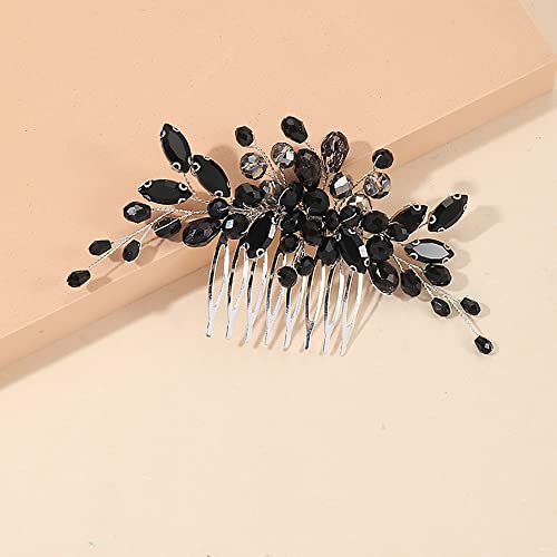 Black Teardrop Rhinestone Hair Comb - Bridal Wedding Hairpiece