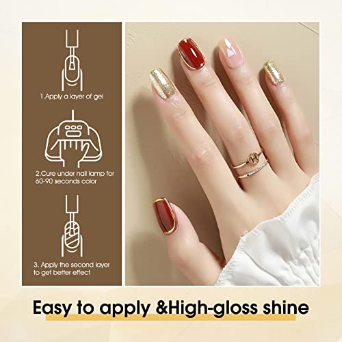 CANNI Glitter Gold Gel Nail Polish, 1Pcs Gold Reflective Gel Polish Sparkle Gold Color Nail Polish Gel High Gloss Soak Off U V Gel Nail French Nail Manicure Salon DIY