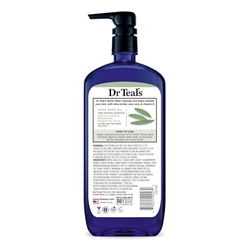 Dr Teal's Body Wash with Pure Epsom Salt, Cannabis Sativa Hemp Seed Oil, 24 fl oz (Pack of 2) (Packaging May Vary)