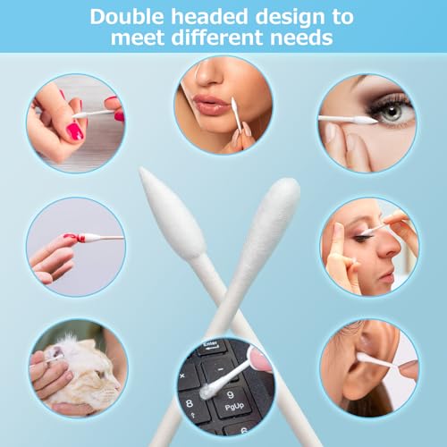 Cotton Swabs 100 Pack - Individually Wrapped Double-Tipped Ear & Makeup Tips, Organic & Biodegradable