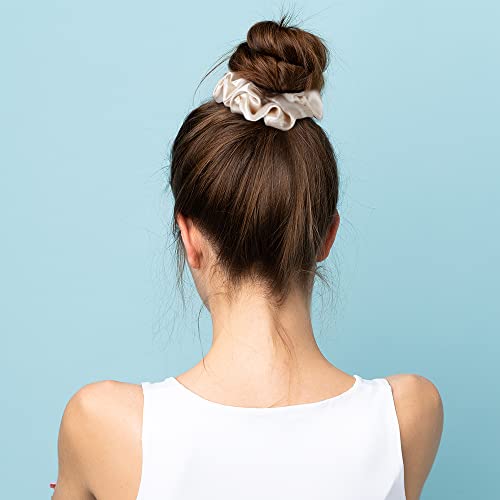 Forbidden Road 3 Pieces Large Mulberry Silk Scrunchies with Elastic Band for Hair, Women, and Girls (Beige, Ivory & Champagne)