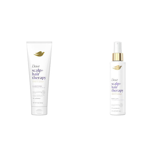 Dove Scalp + Hair Therapy Scalp Scrub and Root Lift Thickening Spray Density Boost 4-Step Routine