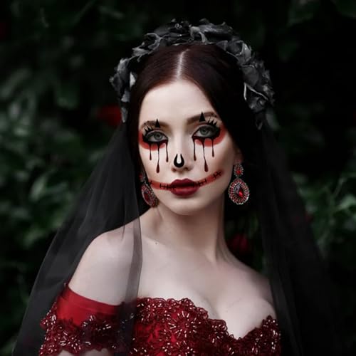 8 Pcs Horror Halloween Face Makeup Tattoos Stickers Clown Spider Web Undead Spirit Vampire Eyeshadow Temporary Sticker Scary Fake Freckles Face Tattoos for Day of Dead Carnival Party Decoration