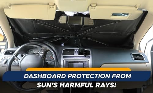 EcoNour Car Windshield Sunshade Umbrella | Foldable Car Windshield Sun Shade Cover | Front Car Window Shade for Maximum UV Rays & Heat Protection | 240T Polyester Umbrella Sunshade | Small (54"x31")