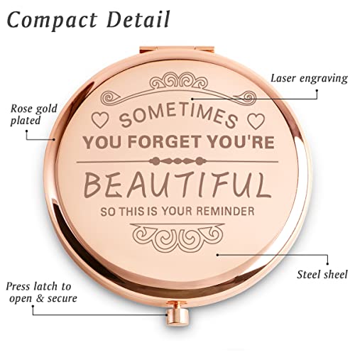 You Are Beautiful Compact Mirror - Personalized Engraved Gift for Women, Mom, Grandma, Best Friends