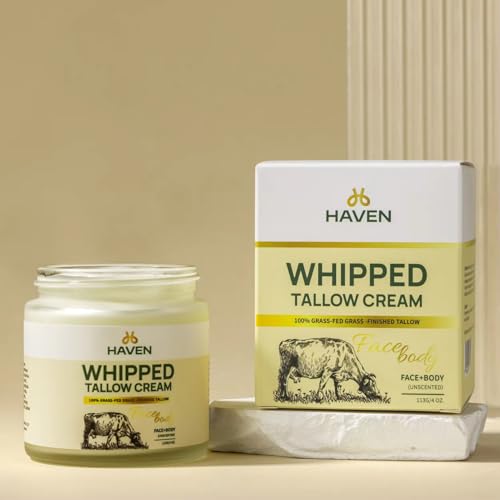 HAVEN Beef Tallow Cream ? Whipped Nourishing Moisturizer for Face & Body, Natural Hydration Skincare Balm, Non-Greasy Daily Use
