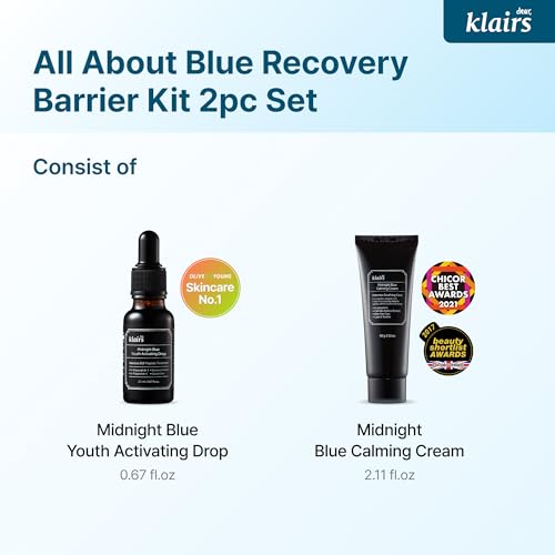 DearKlairs] After-Sun Care Duo Kit, Midnight Blue Calming Cream + EGF Blue Drop Set, Soothing, Fast Absorbing, Light Texture for Easy Use, Sensitive Skin Friendly