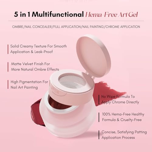 vettsy 5-in-1 Cushion Ombre Art Gel Set - 6 Nude, Pink & Pastel Shades - HEMA-Free Solid Creamy Gel for Ombre, Nail Art, Full Application & Chrome - No-Wipe, Vegan & Cruelty-Free UV/LED Nail Gel
