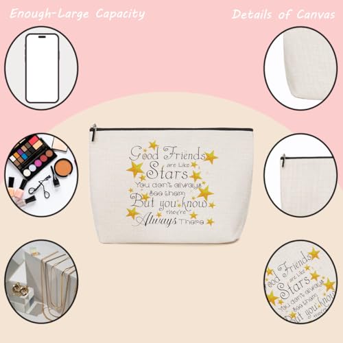 HOWDOUDO 4PCS Good Bestie Makeup Bag for Women, Birthday Gifts for Friends Good Friends are Like Stars, You Don't Always See Them But You Know They're Always There Friendship Gifts for Women