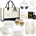 14 Pcs Bridal Shower Gifts Set Including Mrs Mr Travel Passport Tag Tote Cosmetic Bag Jewelry Box Claw Hair Clip Hair Tie Heart Sunglasses for Honeymoon Wedding Supplies(Women 9-10)