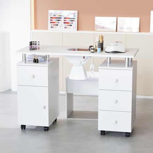 OmySalon Nail Desk & Chair Set with Dust Collector, White