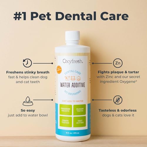 Oxyfresh Premium Pet Dental Care Solution Pet Water Additive: Best Way to Eliminate Bad Dog Breath and Cat Bad Breath - Fights Tartar & Plaque - So Easy, Just Add to Water! Vet Recommended 16 oz.