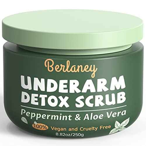 Armpit Detox Scrub 8.8 oz with Peppermint, Aloe Vera and Walnut Shell Powder, Underarm Scrub Helps on Removing Odor, Deep Cleanse & Exfoliating, also for Legs, Knee, Feet, Hands Whole Body