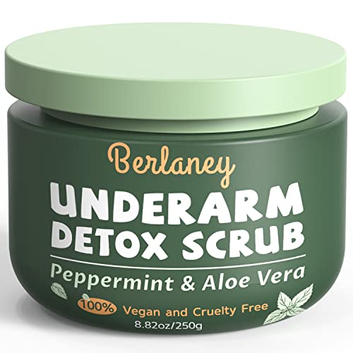 Armpit Detox Scrub 8.8 oz with Peppermint, Aloe Vera and Walnut Shell Powder, Underarm Scrub Helps on Removing Odor, Deep Cleanse & Exfoliating, also for Legs, Knee, Feet, Hands Whole Body