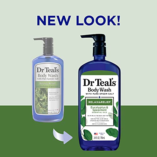 Dr Teal's Body Wash with Pure Epsom Salt, Relax & Relief & Body Wash with Pure Epsom Salt, Glow & Radiance with Vitamin C & Citrus Essential Oils, 24oz (Pack of 2) (Packaging May Vary)