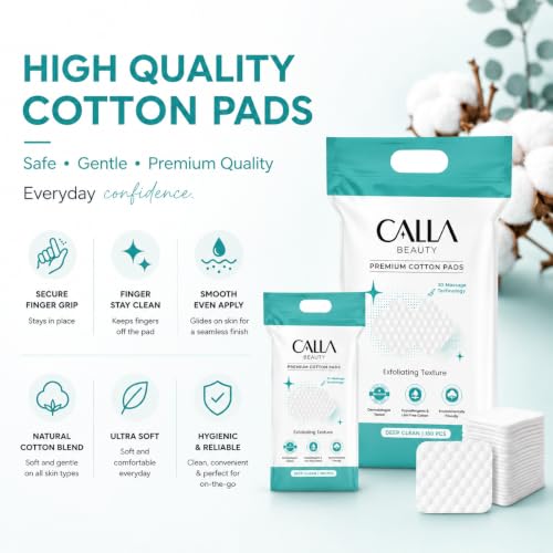 CALLA BEAUTY Exfoliating Cotton Rounds for Face - 500 Count Cleansing Pads
