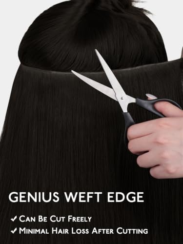 WENNALIFE Tape-In Weft Hair Extensions - 24" Remy Human Hair, Natural Black, 2 Pcs