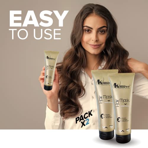 KALIVE Hair Mask for Deep Hydration & Repair - 8 oz, Pack of 2, Keratin Collagen Wheat Germ