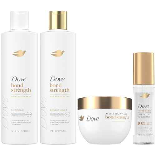 Dove Bond Strength, Damage Therapy System ? Shampoo, Conditioner, 10-in-1 Shield Serum & Peptide Mask, Hair Repair Treatment, Anti-Frizz (4 Piece Set)