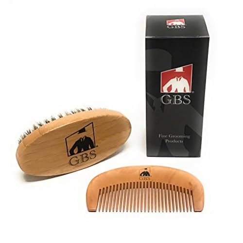 G.B.S Men's 100% Boar Bristle Beard Brush & Natural Wood Beard Comb Hair Mustache Shaving Brush Facial Hair Brush Portable and Travel Friendly