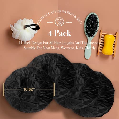 WhaleLife Shower Cap 4-Pack - Double-Layer Waterproof Satin-Lined