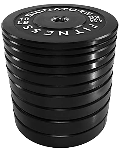 Signature Fitness 2" Olympic Bumper Plate Weight Plates with Steel Hub, 260LB Set (2X 10/15/25/35/45LB), Black