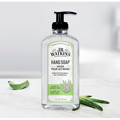 J.R. Watkins Gel Hand Soap, Scented Liquid Hand Wash for Bathroom or?Kitchen, USA Made and Cruelty Free, 11 fl oz, Aloe & Green Tea, 6 Pack