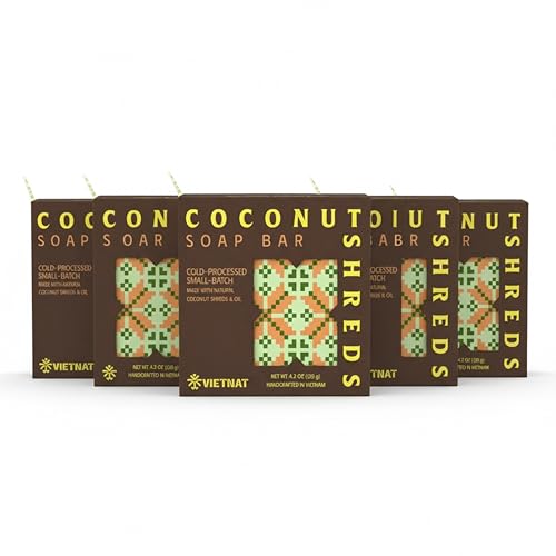 Coconut Shreds Soap Bar (Pack of 5) ? Exfoliating & Moisturizing 2-in-1 Body Soap, Cold Process Handmade Bar with Coconut Milk & Oil, Gentle Daily Cleanser