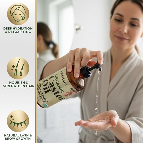 Organic Castor Oil - 16oz Cold Pressed, Pure & Hexane Free for Hair & Skin