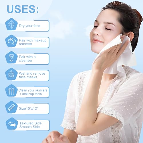 GRANNY SAYS Disposable Face Towel, Face Towelettes Disposable, Biodegradable Face Towels, Thickness Soft Clean Face Towels, Facial Towels for Sensitive Skin, Travel, Makeup Remover, 8"x10", 50 Count