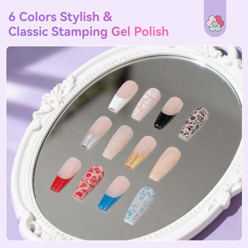 SAVILAND Nail Stamping Gel Polish Kit 6 Colors