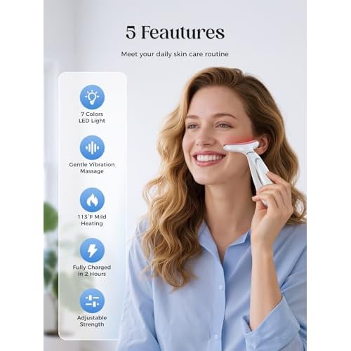 Red Light Therapy for Face & Neck, Face Massager Tool for Anti-Aging, Skin Facial Sculptor, 7-Color LED Phototherapy Device with Lifting, Heat & Vibration, Firming, Rechargeable Beauty Tool