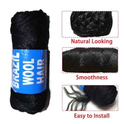 Brazilian Wool Hair Acrylic 100% 8 Pack for African Crochet Braid/Box Braids/Jumbo Braiding/Senegalese Twist/Faux Locs/Twist Wraps Synthetic Fiber Hair Extensions Natural Black Color