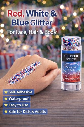 4th of July Red White & Blue Glitter Stick – Self-Adhesive Body Glitter
