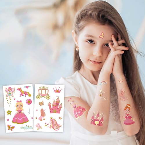 Temporary Tattoos, Waterproof Fake Tattoos Body Art for Kids and Adults, Party Favors and Events, 12-Sheet Pink Princess Dresses Designs