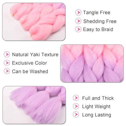 BACANA Pink Ombre Braiding Hair 24 Inch 3 Pack Jumbo