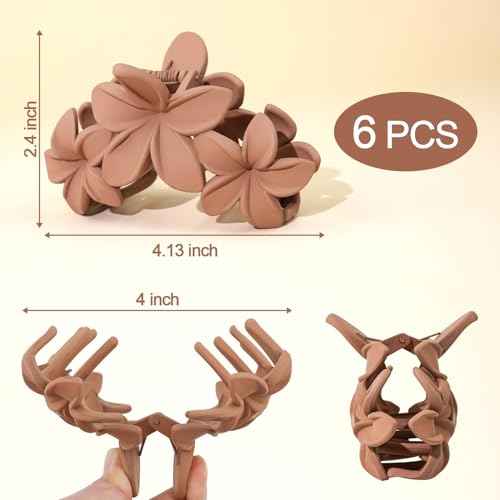 Large Flower Hair Clips for Women, Flower Hair Claw Clips for Thick Hair, Nonslip Hawaiian Hair clips, Cute Jaw Clips, Hair Accessories (yellow, pink, green, black, dark brown)