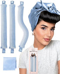 RIFFIN 3 Rods Heatless Overnight Curls Set with Satin Wrap – Pale Blue, 0.99"