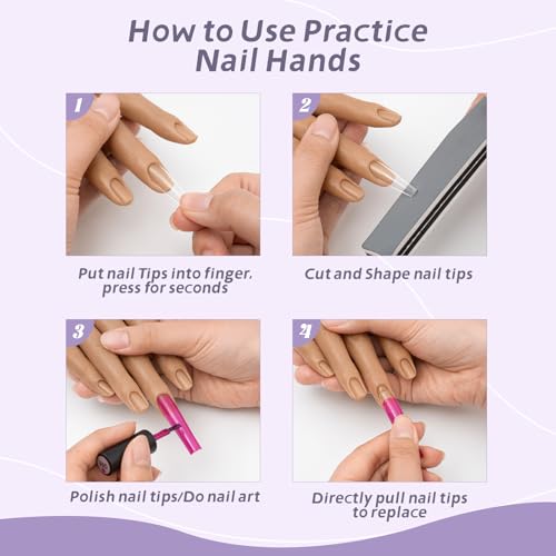 Practice Hand for Acrylic Nails,Realistic Silicone Training Hand with Flexible Fingers for Nail Art Practice,Professional Mannequin Hand Model Kit for Gel Polish & Manicure Beginners