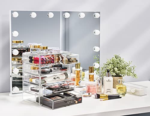 Sorbus 6-Drawer Acrylic Makeup Organizer with Brushes & Jewelry Storage