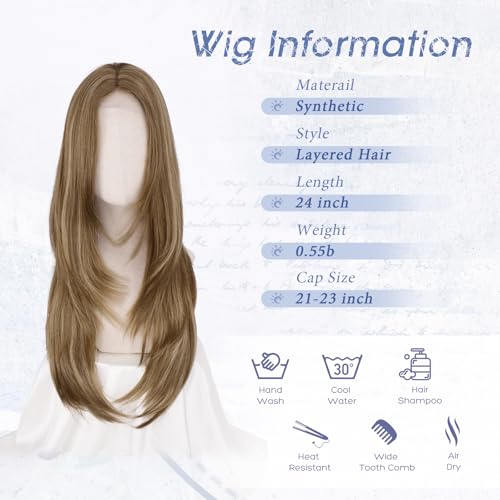 Haloo Brown Blonde Wig with Curtain Bangs - Lace Front 24 Inch