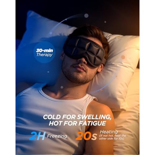 3D Cooling Sleep Mask with Double Coldfocus Gel - Frozen Cold Gel Eyes Mask with Contoured Blackout Hot & Cold Therapy for Women, Men Sleeping on Airplane Traveling for Migraine, Dry Puffy Eye,2 Packs