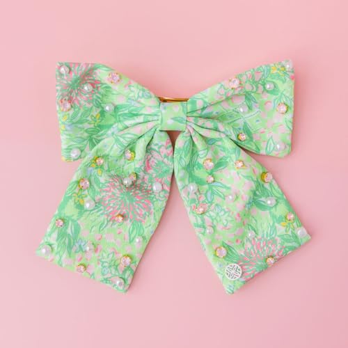 Lilly Pulitzer Hair Bow for Women, Cute Hair Accessories in Green Floral, Lime Feeling Good
