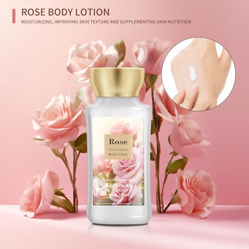 Bath and Body Gift Set for Women and Girls,Rose 3PCS Set - Shower Gel,Body Lotion,Body Mist,Personal Portable Body Care Travel Set,Home Spa Set for Birthday Mother's Day Gifts for Her