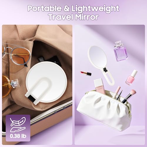 B Beauty Planet White 40X Magnifying Hand Mirror with Handle Travel Foldable Makeup Tool