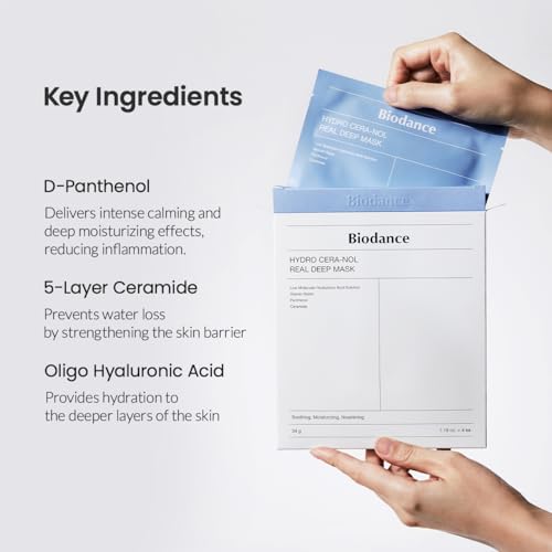 BIODANCE Hydro Cera-nol Real Deep Mask, Overnight Hydrogel Mask, Soothing, Moisturizing, Nourishing, 1.19oz(34g) x 4ea