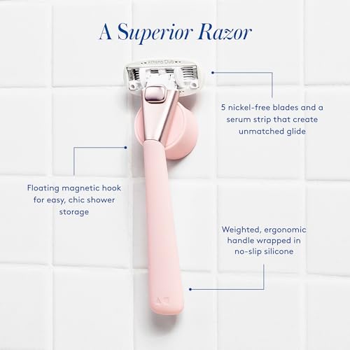 Athena Club Women¡¯s Razor Shave Kit, 5-Blade Cartridge Razor for Sensitive Skin, Serum-Infused Blades with Shea Butter and Hyaluronic Acid, Includes Handle, 6 Refills, Shower Hook, and Shave Oil